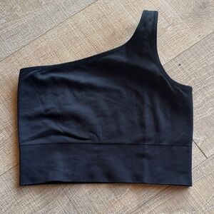 Athleta One-Shoulder Black Ribbed sports bra M NWOT